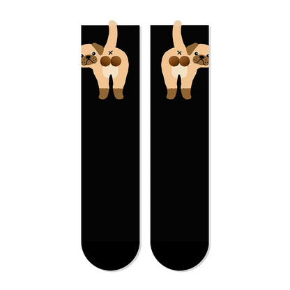 16 Style Funny 3D Cat Dog Animal Print Mid-Tube Socks Cotton Harajuku Floor Sock Casual Soft Cats Egg Hosiery for Couple Gifts