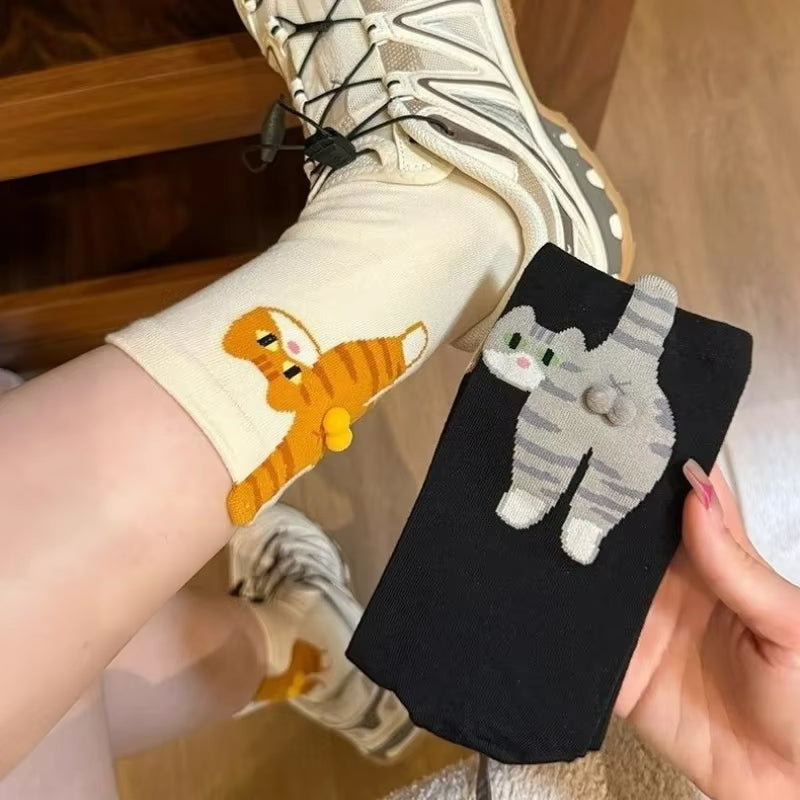 16 Style Funny 3D Cat Dog Animal Print Mid-Tube Socks Cotton Harajuku Floor Sock Casual Soft Cats Egg Hosiery for Couple Gifts