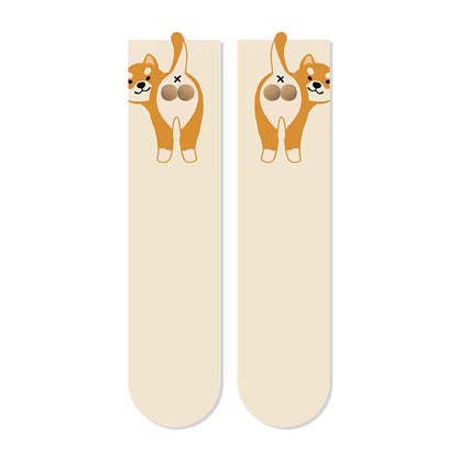 16 Style Funny 3D Cat Dog Animal Print Mid-Tube Socks Cotton Harajuku Floor Sock Casual Soft Cats Egg Hosiery for Couple Gifts