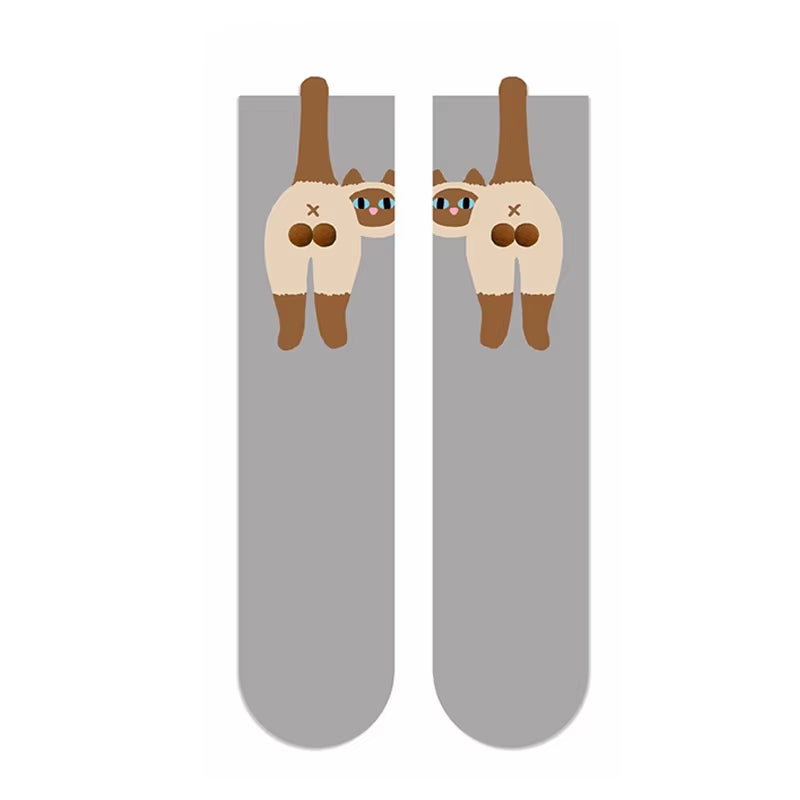 16 Style Funny 3D Cat Dog Animal Print Mid-Tube Socks Cotton Harajuku Floor Sock Casual Soft Cats Egg Hosiery for Couple Gifts